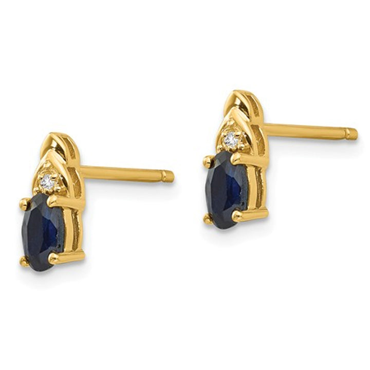 1/2 Carat (ctw) Natural Dark Blue Sapphire Post Earrings in 14K Yellow Gold Image 3