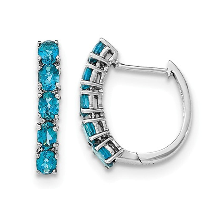 2.00 Carat (ctw) Blue Topaz Hoop Earrings in Sterling Silver Image 1