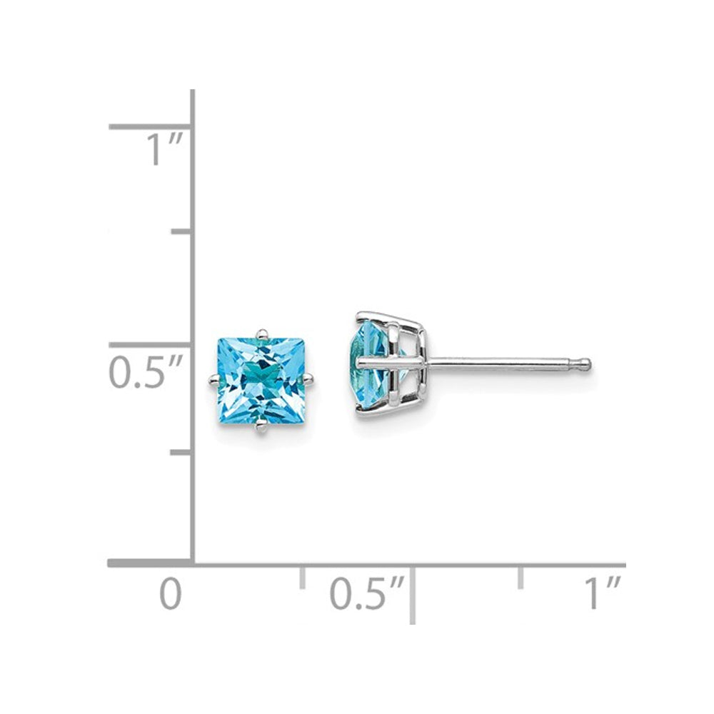 1.40 Carat (ctw) Natural Princess Cut Blue Topaz Stud Earrings in 14K White Gold Image 2