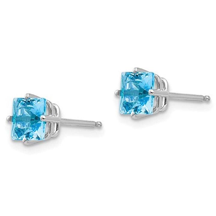 1.40 Carat (ctw) Natural Princess Cut Blue Topaz Stud Earrings in 14K White Gold Image 3