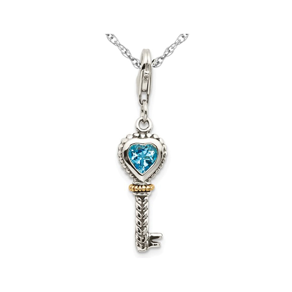 Swiss Blue Topaz Heart Key Pendant Necklace 1/2 Carat (ctw) in Sterling Silver with Chain Image 1