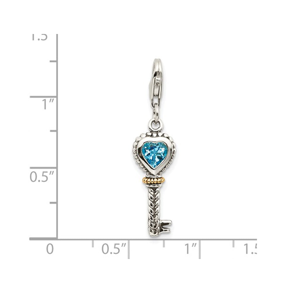 Swiss Blue Topaz Heart Key Pendant Necklace 1/2 Carat (ctw) in Sterling Silver with Chain Image 3