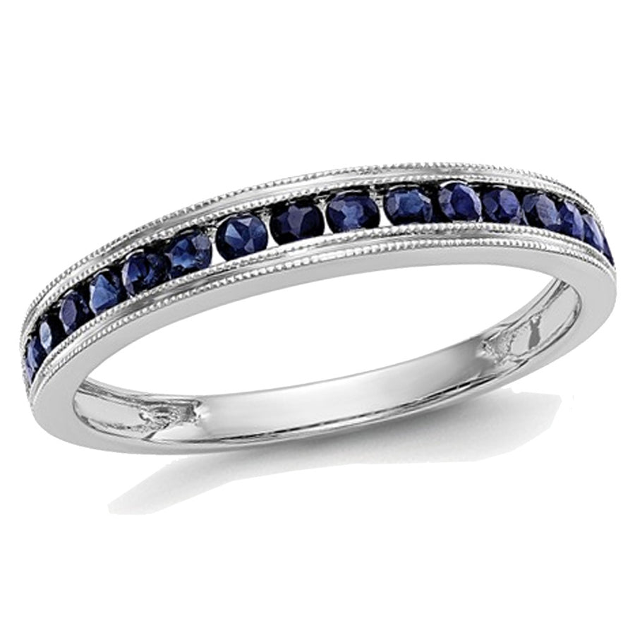 1/4 Carat (ctw) Natural Blue Sapphire Wedding Band Ring in 14K White Gold (SIZE 7) Image 1