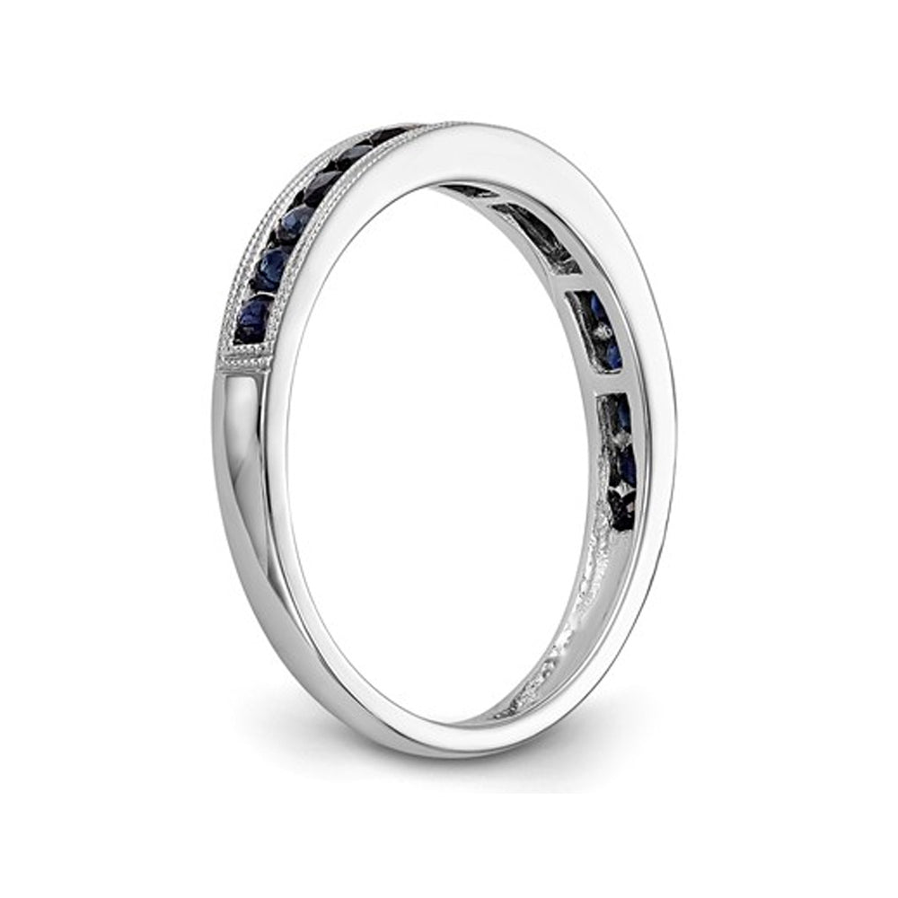 1/4 Carat (ctw) Natural Blue Sapphire Wedding Band Ring in 14K White Gold (SIZE 7) Image 2