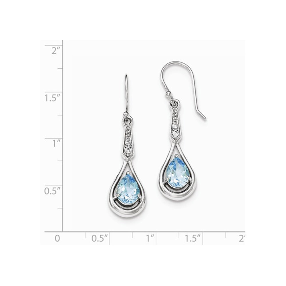 3.00 Carat (ctw) Blue Topaz Dangle Earrings in Sterling Silver Image 2