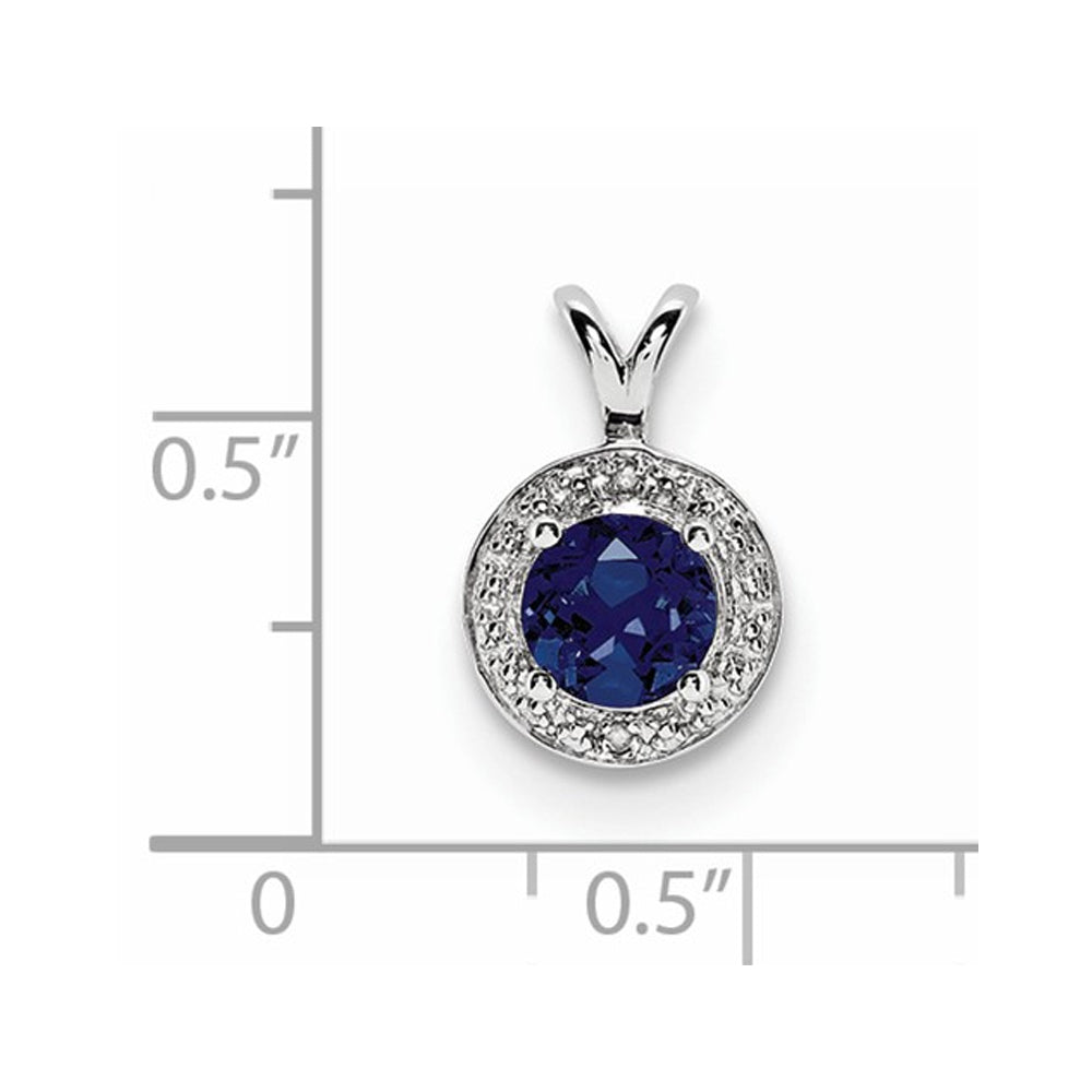 6mm Lab Created Blue Sapphire Halo Pendant Necklace in Sterling Silver with Chain Image 3