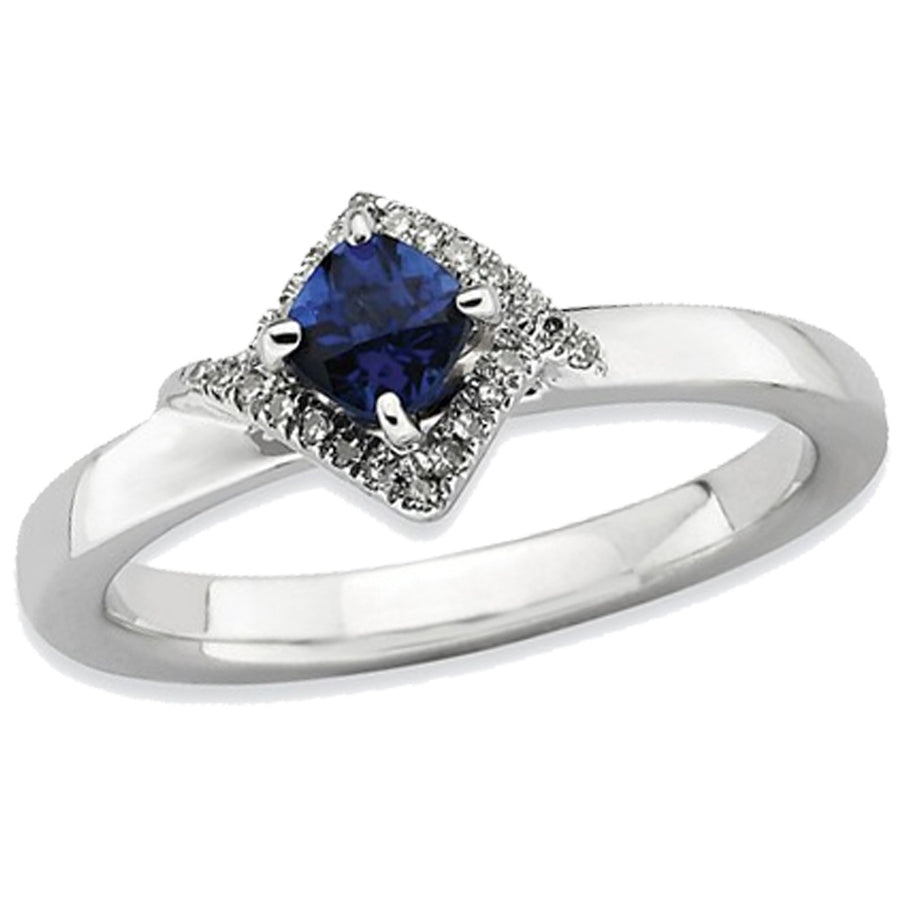 1/2 Carat (ctw) Lab Created Blue Sapphire Ring in Sterling Silver with Diamonds Image 1