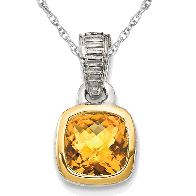 3/5 Carat (ctw) Citrine Pendant Necklace in Sterling Silver with 14K Gold Accent and Chain Image 1