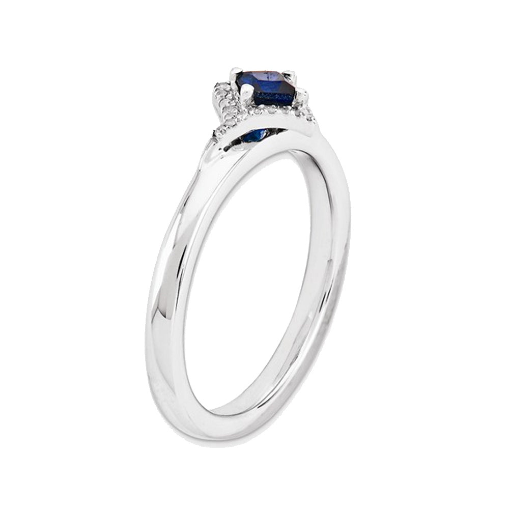 1/2 Carat (ctw) Lab Created Blue Sapphire Ring in Sterling Silver with Diamonds Image 2