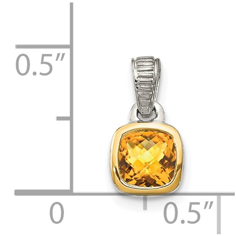 3/5 Carat (ctw) Citrine Pendant Necklace in Sterling Silver with 14K Gold Accent and Chain Image 2