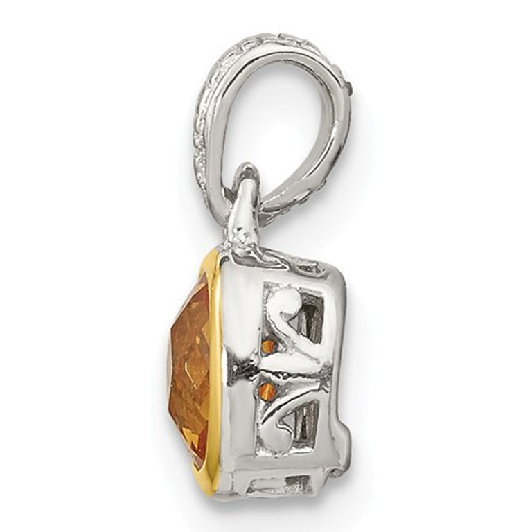 3/5 Carat (ctw) Citrine Pendant Necklace in Sterling Silver with 14K Gold Accent and Chain Image 3