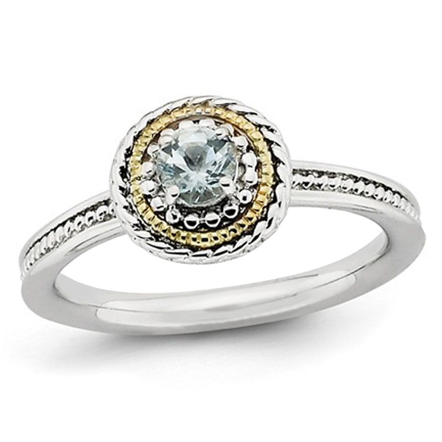 1/4 Carat (ctw) Natural Aquamarine Ring in Sterling Silver with 14K Accent Image 1