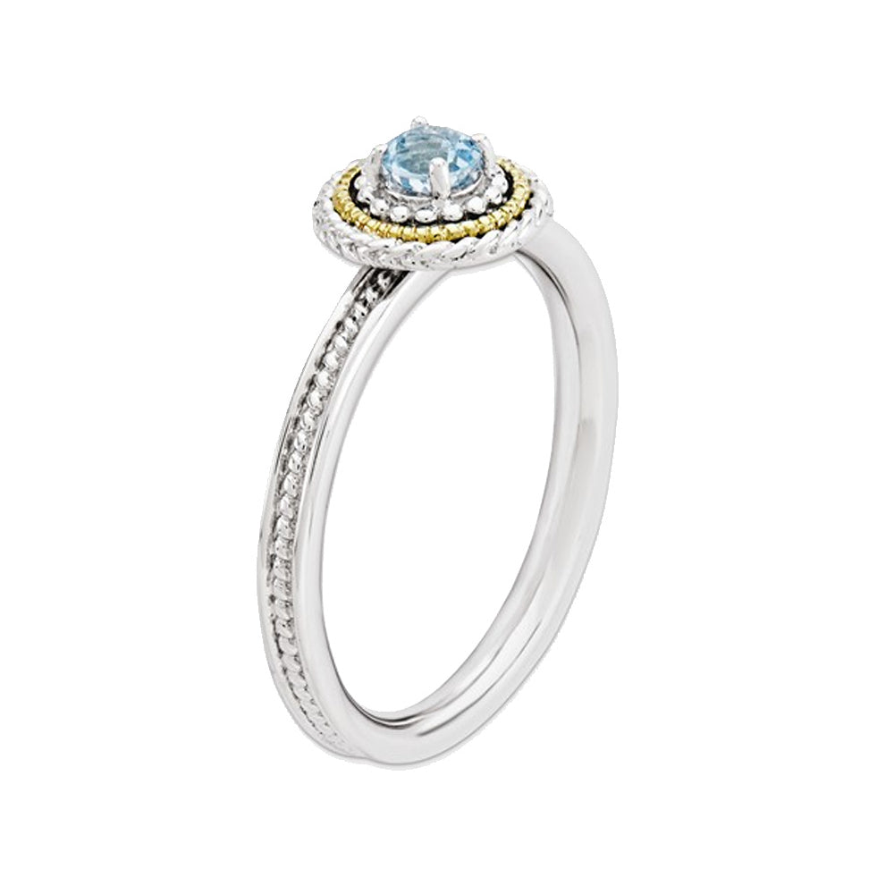 1/4 Carat (ctw) Natural Aquamarine Ring in Sterling Silver with 14K Accent Image 2