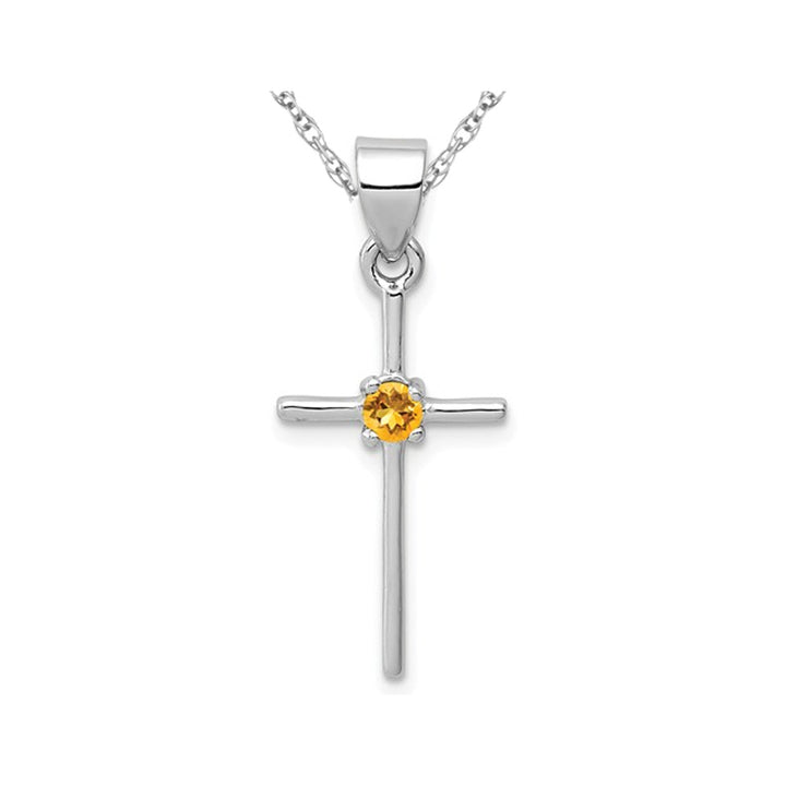 Sterling Silver Citrine Cross Pendant Necklace with Chain Image 1