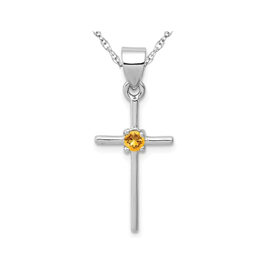 Sterling Silver Citrine Cross Pendant Necklace with Chain Image 1