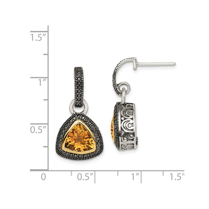 4.00 Carat (ctw) Citrine Dangle Post Earrings in Sterling Silver with 14K Gold Accents Image 2