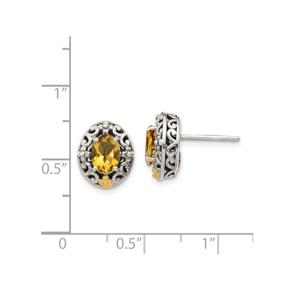 Natural Citrine 1.40 Carat (ctw) Post Earrings in Sterling Silver with 14K Gold Accents Image 2