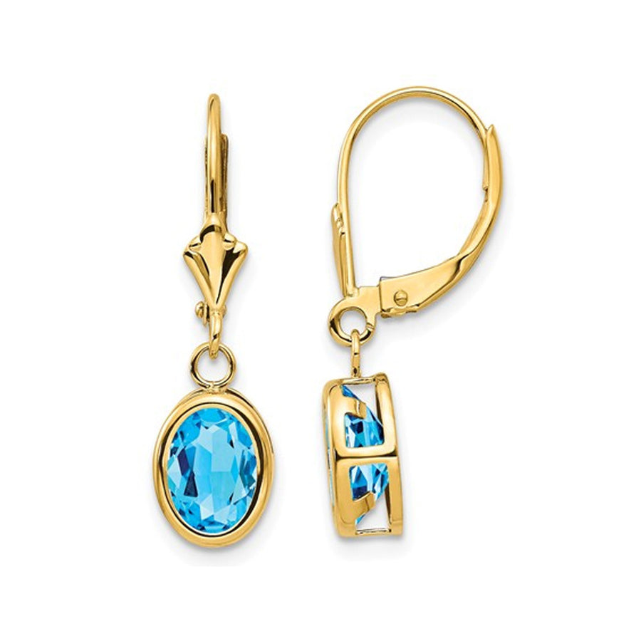 2.70 Carat (ctw) Blue Topaz Leverback Dangle Earrings in 14K Yellow Gold Image 1