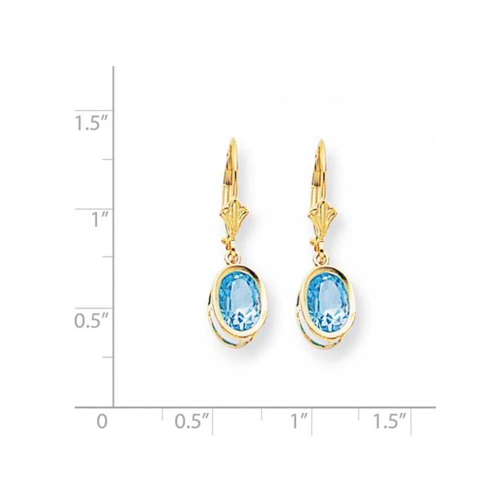 2.70 Carat (ctw) Blue Topaz Leverback Dangle Earrings in 14K Yellow Gold Image 2