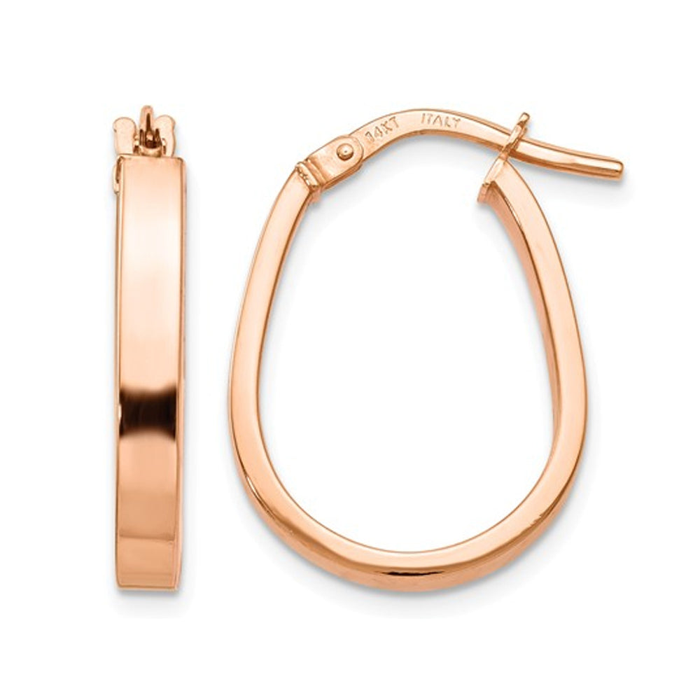 14K Rose Pink Gold Polished U-Shape Hoop Earrings (3mm Thick) Image 1