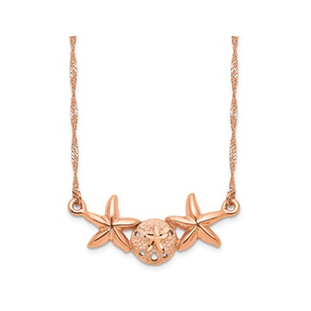 14K Rose Pink Gold Brushed Sand Dollar Starfish Necklace Image 1