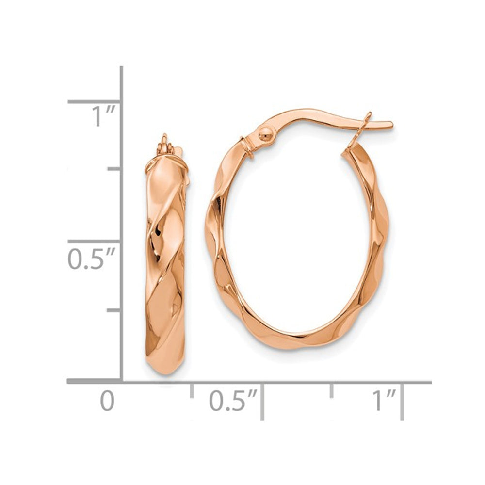 14K Rose Pink Gold Polished Twisted Hoop Earrings (4.00 mm Thick) Image 2