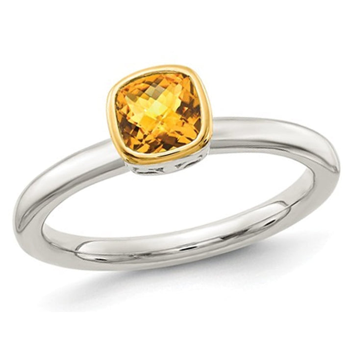 3/5 Carat (ctw) Citrine Ring in Sterling Silver with 14K Yellow Gold Acent Image 1