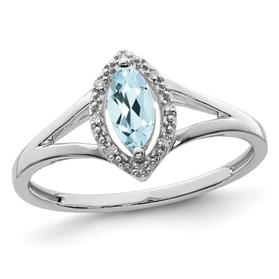 1/5 Carat (ctw) Marquise-Cut Aquamarine Ring in Sterling Silver Image 1