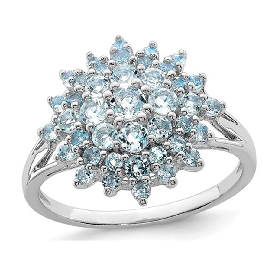 Aquamarine Cluster Ring 3/4 Carat (ctw) in Sterling Silver Image 1