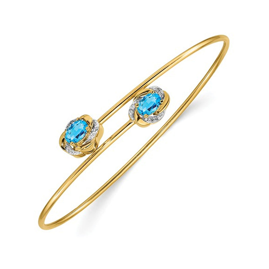 1.00 Carat (ctw) Swiss Blue Topaz Bangle Bracelet in 14K Yellow Gold Image 1