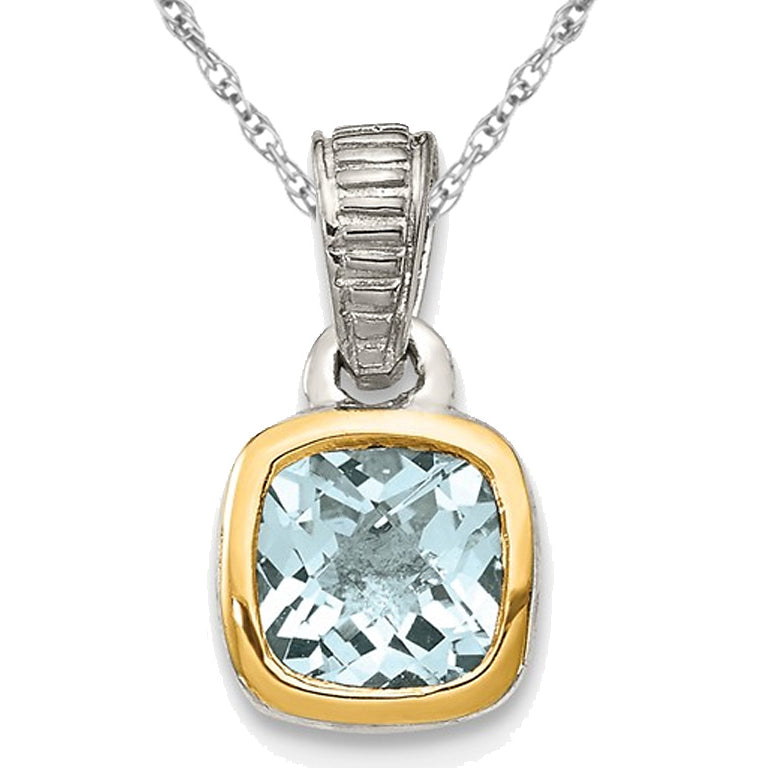 1/2 Carat (ctw) Aquamarine Pendant Necklace in Sterling Silver with 14K Gold Accent and Chain Image 1