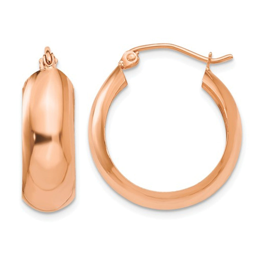 14K Rose Pink Gold Polished Hoop Earrings Image 1