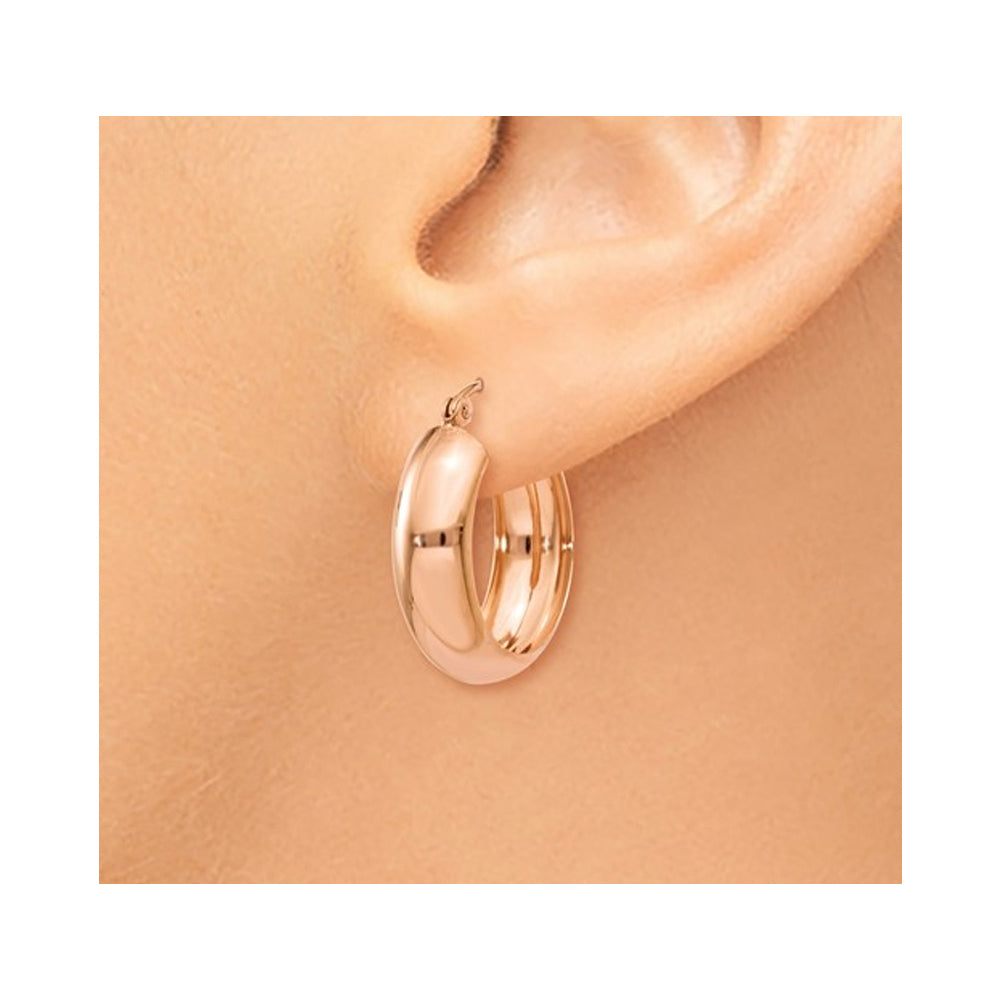 14K Rose Pink Gold Polished Hoop Earrings Image 3