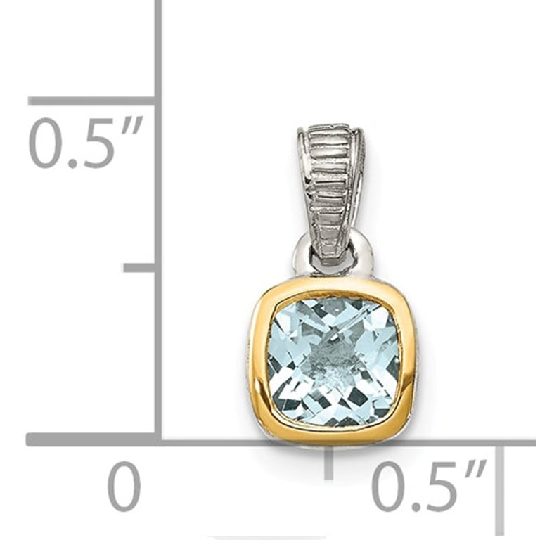 1/2 Carat (ctw) Aquamarine Pendant Necklace in Sterling Silver with 14K Gold Accent and Chain Image 2