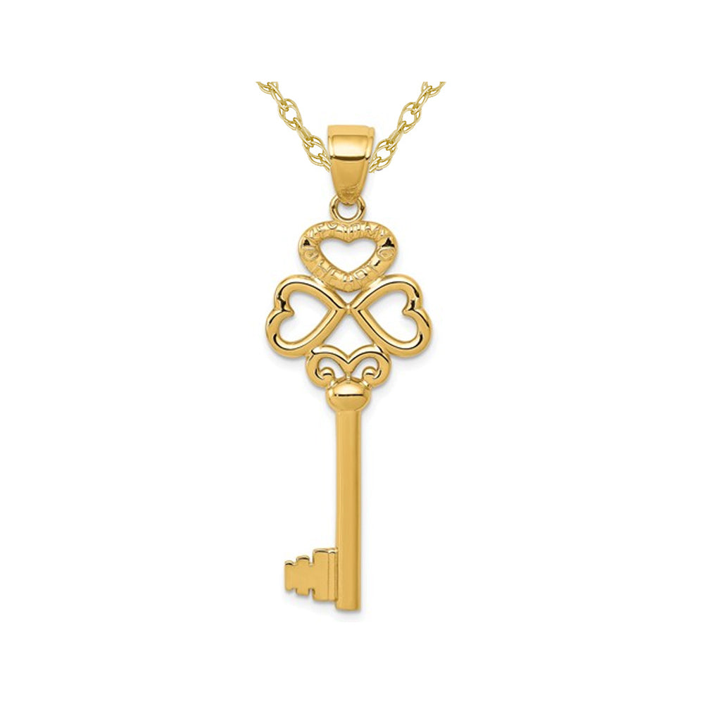 14K Yellow Gold Triple Heart Key Pendant Necklace with Chain Image 1