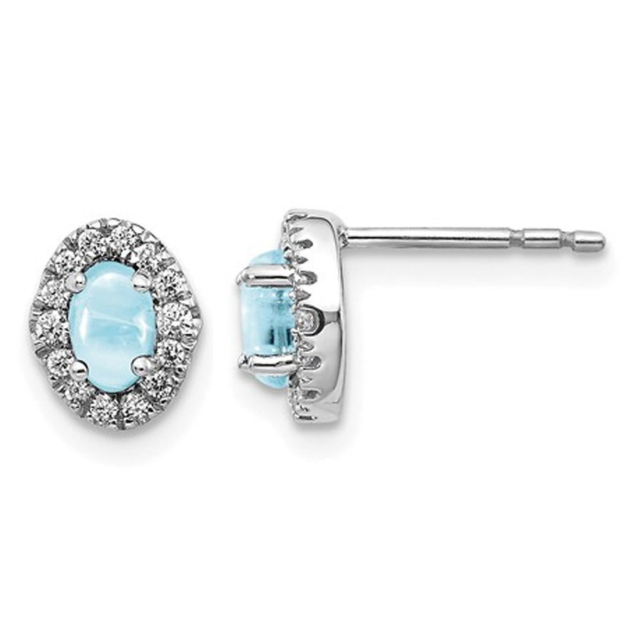 7/10 Carat (ctw) Natural Cabachon Aquamarine Earrings in 14K White Gold with Diamonds Image 1