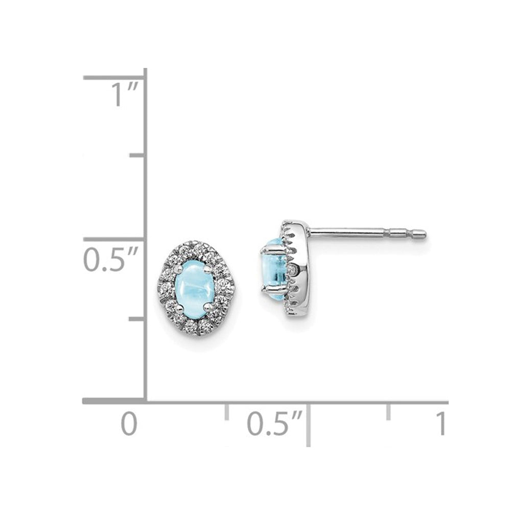 7/10 Carat (ctw) Natural Cabachon Aquamarine Earrings in 14K White Gold with Diamonds Image 2