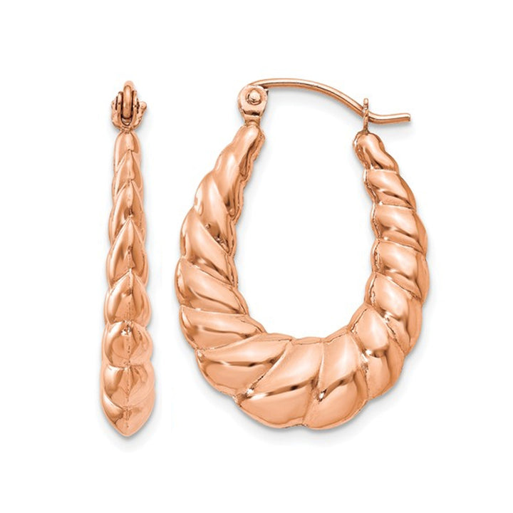 14K Rose Pink Gold Polished Scalloped Hoop Earrings Image 1