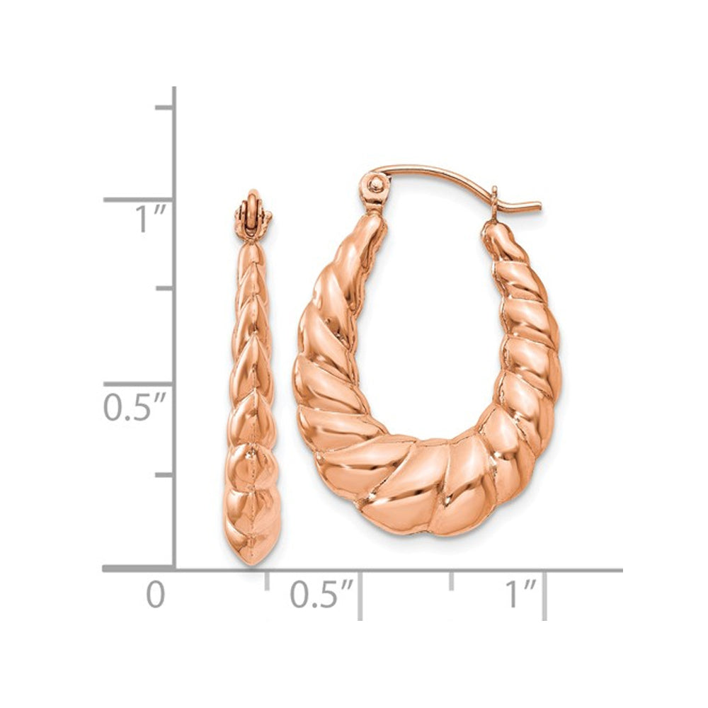 14K Rose Pink Gold Polished Scalloped Hoop Earrings Image 2