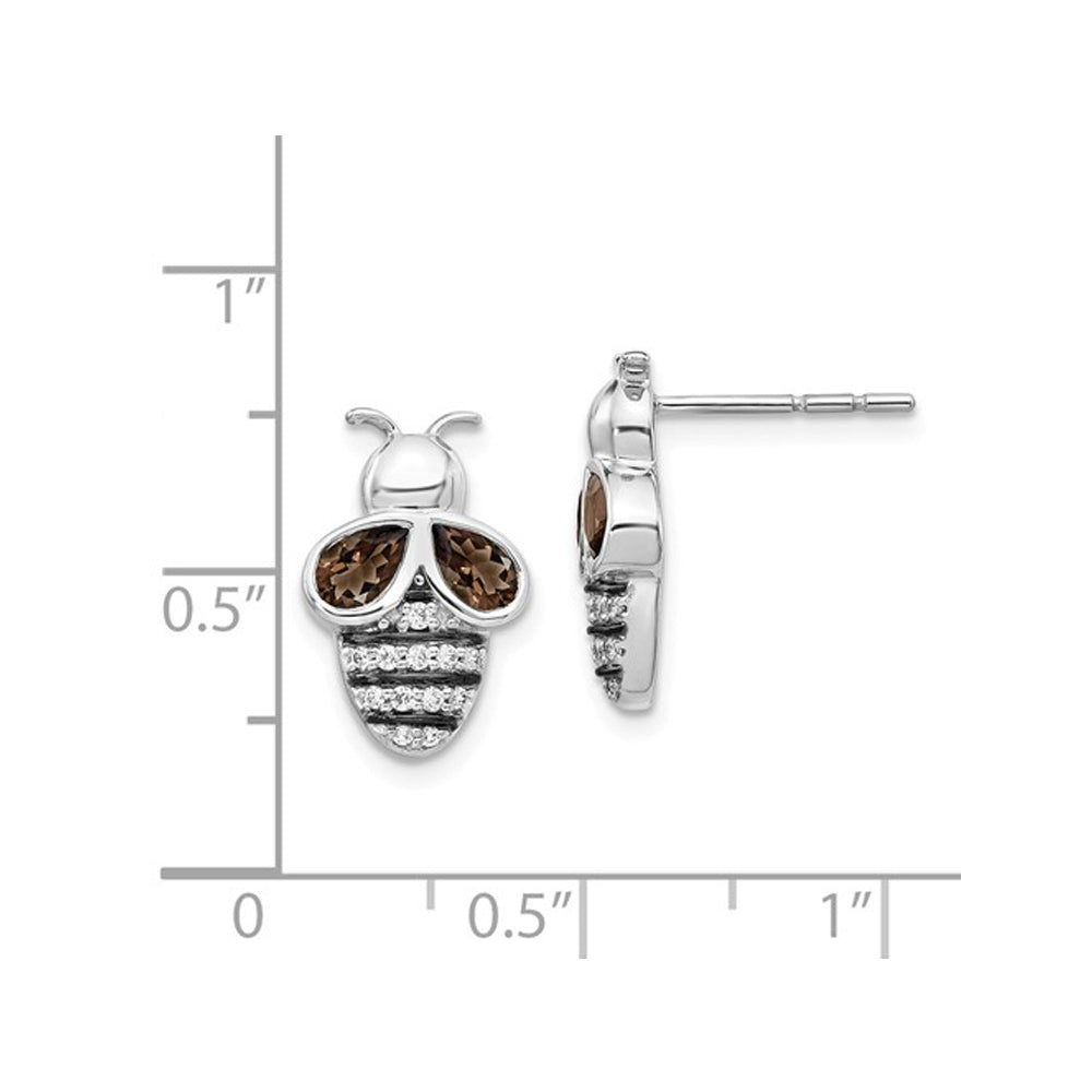 1/8 Carat (ctw I2-I3) Diamond Post Bumble Bee Earrings in 14K White Gold with Smoky Quartz Image 2