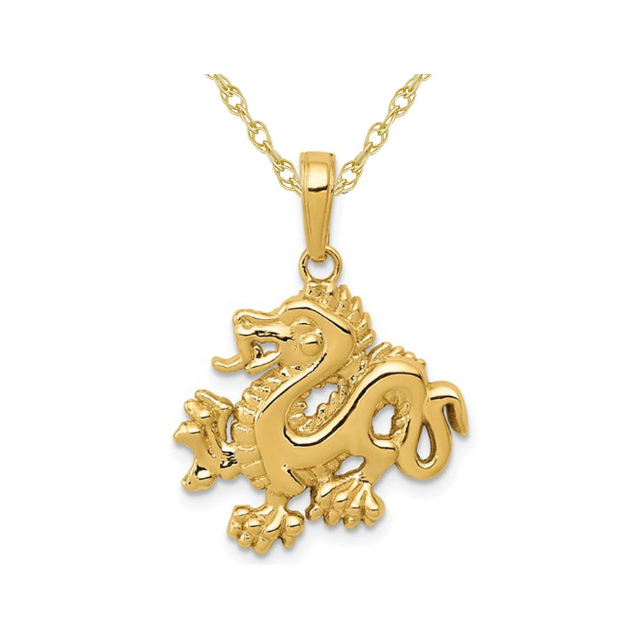 14K Yellow Gold Dragon Charm Pendant Necklace with Chain Image 1