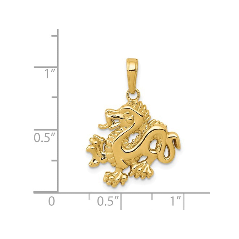 14K Yellow Gold Dragon Charm Pendant Necklace with Chain Image 2