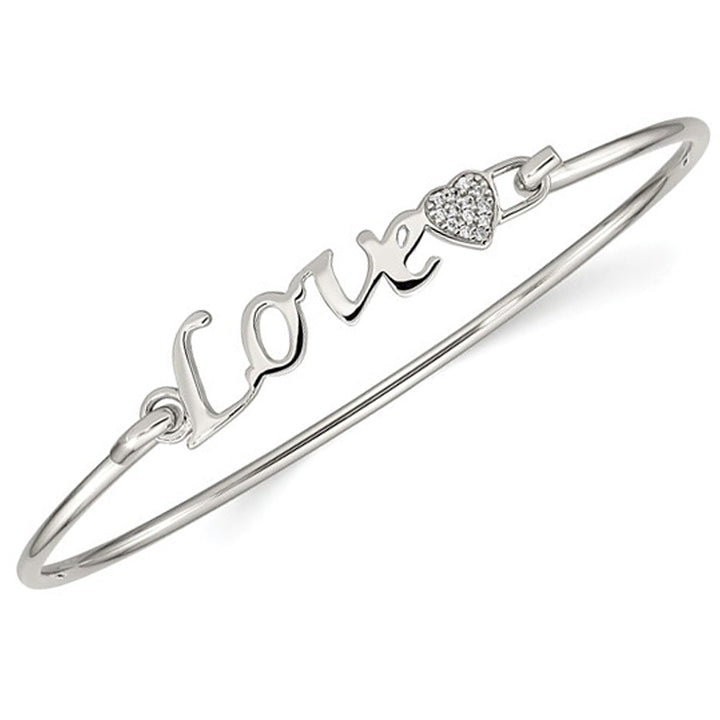 Sterling Silver Polished LOVE Bangle Bracelet with Synthetic Cubic Zirconia (CZ)s Image 1