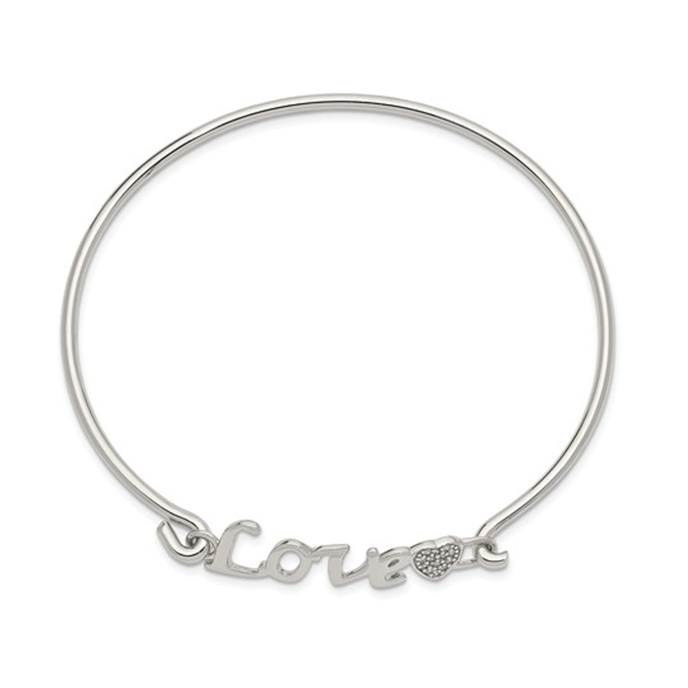 Sterling Silver Polished LOVE Bangle Bracelet with Synthetic Cubic Zirconia (CZ)s Image 3