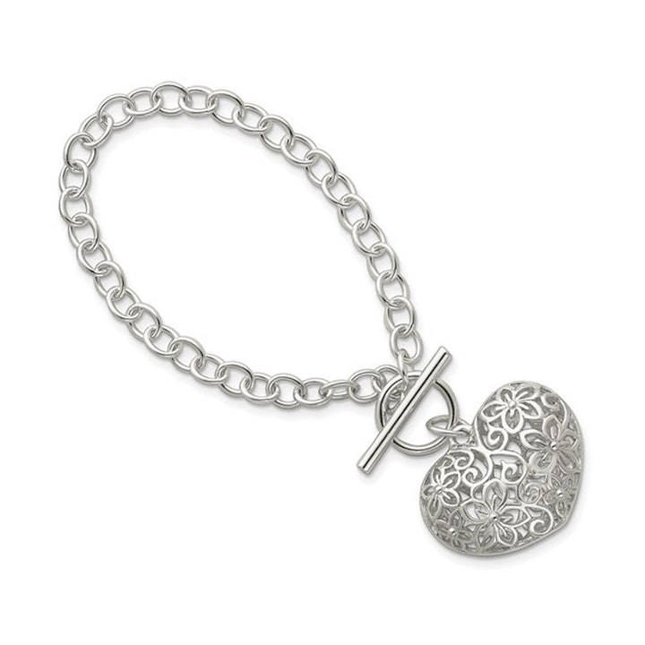 Sterling Silver Puffed Heart Toggle Bracelet Image 1