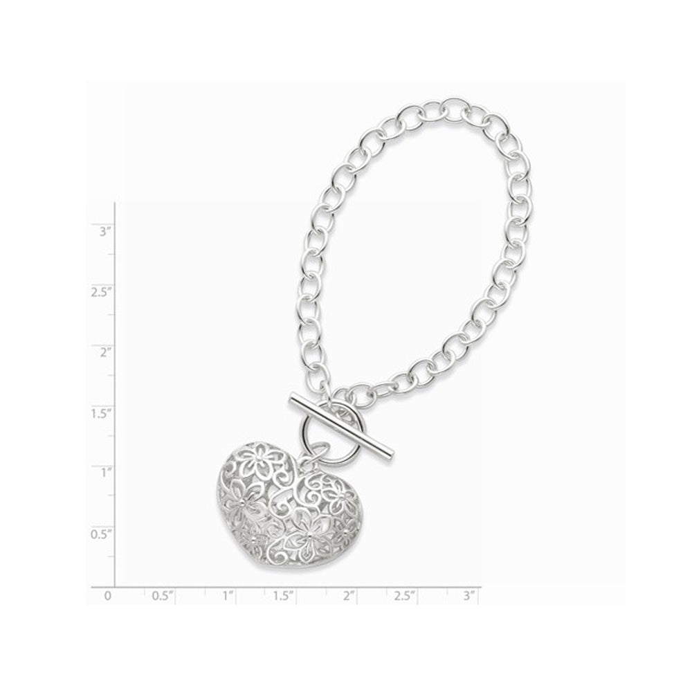 Sterling Silver Puffed Heart Toggle Bracelet Image 2