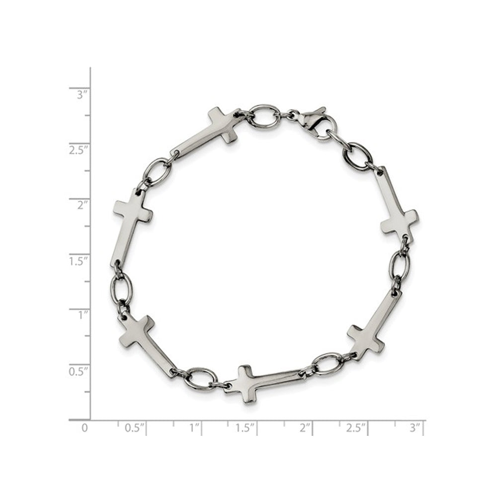 Mens Stainless Steel Sideways Cross Bracelet 8 Inch Image 2