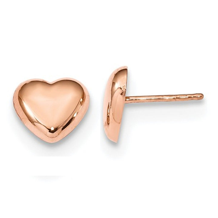 14K Rose Pink Gold Polished Heart Earrings Image 1