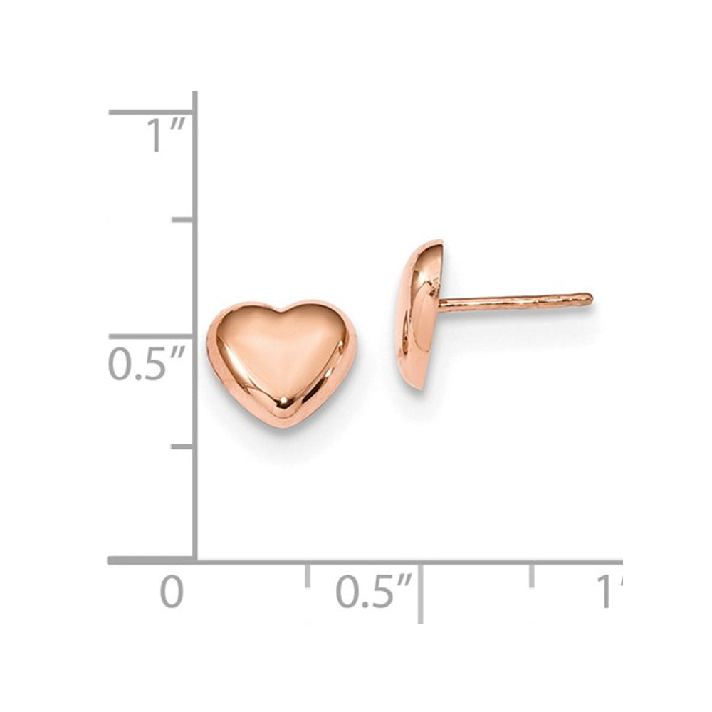 14K Rose Pink Gold Polished Heart Earrings Image 2