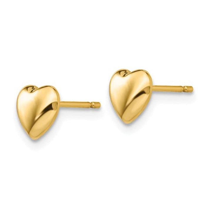 Small Heart Post Earrings in 14K Yellow Gold Image 3